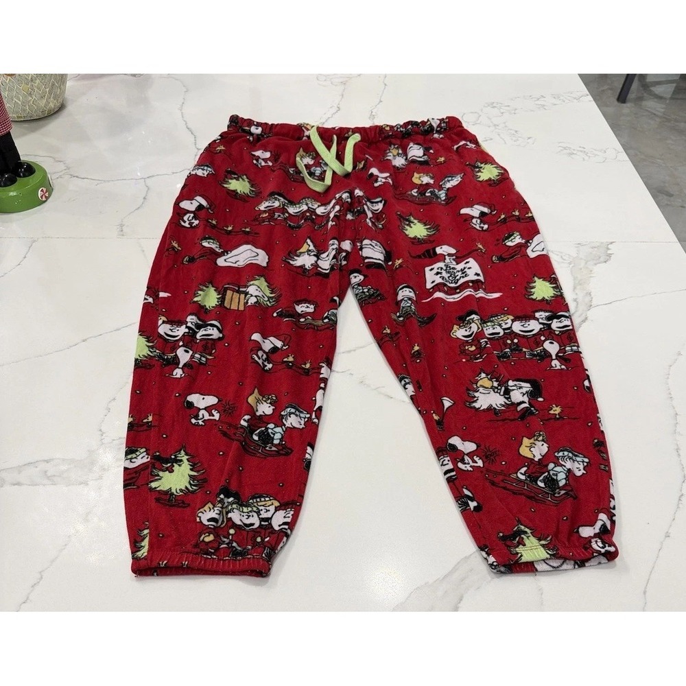 Peanuts Pants Youth Large L 12-14‎ Red Snoopy Christmas Sleep Pajama Fleece